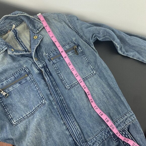 Free People Womens Denim Jumpsuit Size 27 Boiler Suit Blue Long Sleeve Cotton - Picture 9 of 12